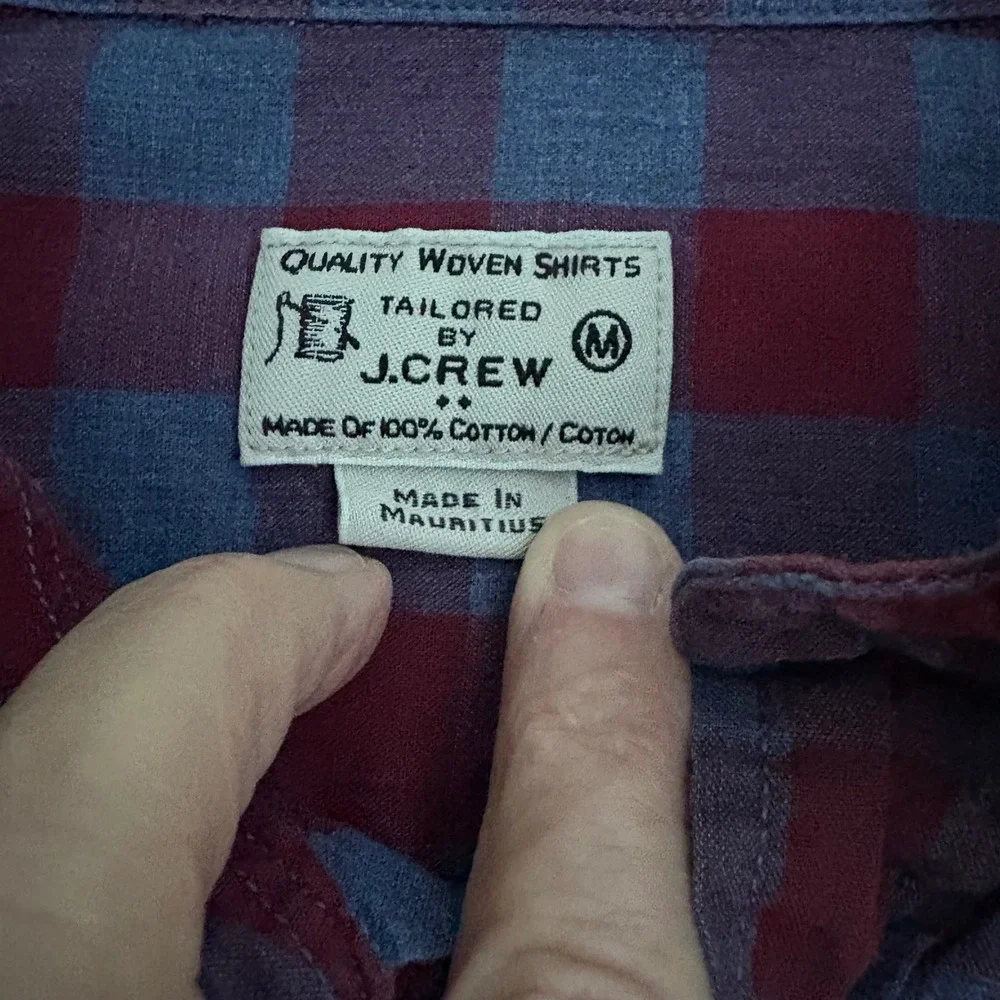 J.Crew Mens Medium Maroon Blue Buffalo Check Cotton Woven‎ Button Down Shirt